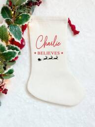 Kids Christmas Stocking, I Believe in Santa, Reindeer Stocking Childs Name, Santa Personalised - thumbnail 1
