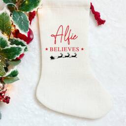 Kids Christmas Stocking, I Believe in Santa, Reindeer Stocking Childs Name, Santa Personalised - thumbnail 4