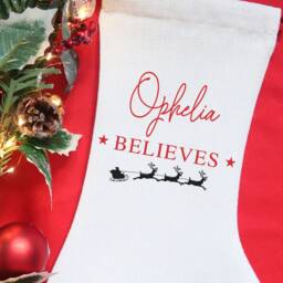 Kids Christmas Stocking, I Believe in Santa, Reindeer Stocking Childs Name, Santa Personalised - thumbnail 3