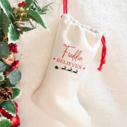 Kids Christmas Stocking, I Believe in Santa, Reindeer Stocking Childs Name, Santa Personalised - thumbnail 2