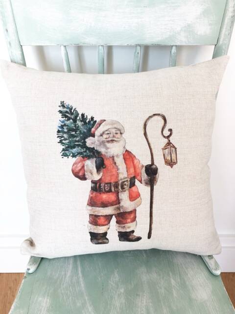 Santa Pillow Cover Linen Christmas Farmhouse Decor - image 1