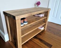 Rustic Shoe Rack Boot Bench Golden Oak Solid Chunky Wood Antique Wooden 3 Tier