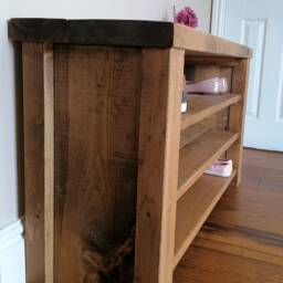 Rustic Shoe Rack Boot Bench Golden Oak Solid Chunky Wood Antique Wooden 3 Tier - thumbnail 3