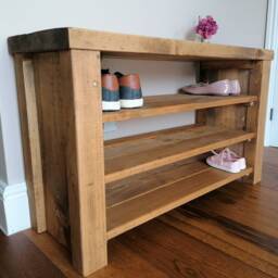 Rustic Shoe Rack Boot Bench Golden Oak Solid Chunky Wood Antique Wooden 3 Tier - thumbnail 2