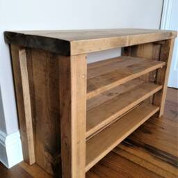 Rustic Shoe Rack Boot Bench Golden Oak Solid Chunky Wood Antique Wooden 3 Tier - thumbnail 4