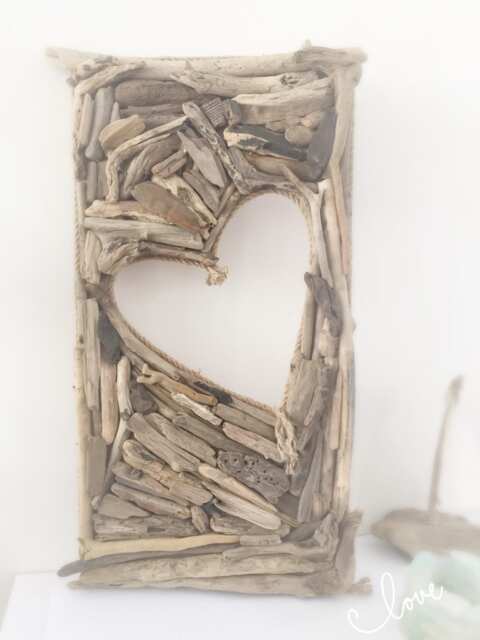 Driftwood Heart Wall Art Isle Of Wight Beach Decor - 65x30cm - image 1