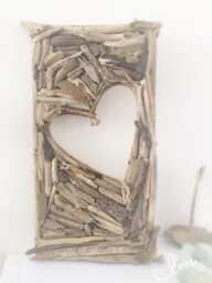 Driftwood Heart Wall Art Isle Of Wight Beach Decor - 65x30cm - thumbnail 1