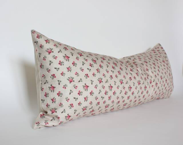 Discontinued ~ Tan Floral Pillow Cover, Small Print Pillow, Lumbar 12x20, Beige Cover -- Ioana - image 1