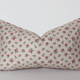 Discontinued ~ Tan Floral Pillow Cover, Small Print Pillow, Lumbar 12x20, Beige Cover -- Ioana - thumbnail 2