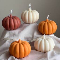 Large Pumpkin Candle Hand-Poured Soy Wax, Autumn Decor - thumbnail 1