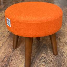 Orange Harris Tweed Footstool With Dark Varnished Wooden Legs - thumbnail 2