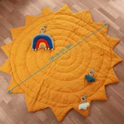 Linen Sun Baby Play Mat With Rainbow & Clouds - Montessori Nursery Decor - thumbnail 2