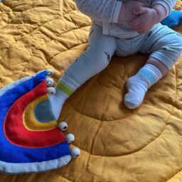 Linen Sun Baby Play Mat With Rainbow & Clouds - Montessori Nursery Decor - thumbnail 4