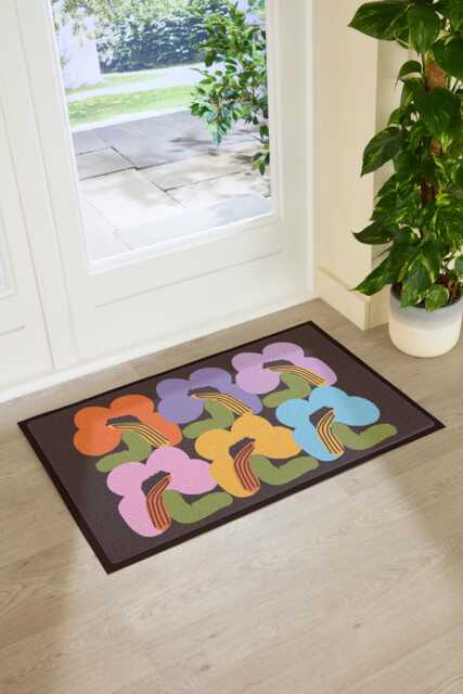 Elizabeth Olwen Chunky Flowers Indoor Outdoor Doormat - Retro Floral Entrance Rug Botanical Home Decor Housewarming Gift 90x60cm - image 1