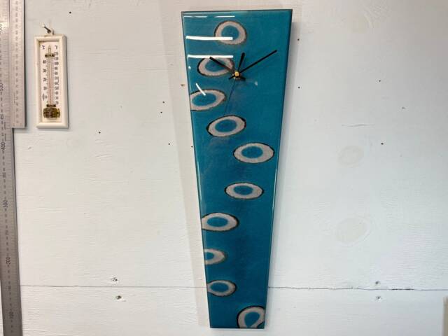 Narrow Turquoise Black & Silver Abstract Resin Wall Clock, Long Modern Unusual Home Decor, Gray - image 1