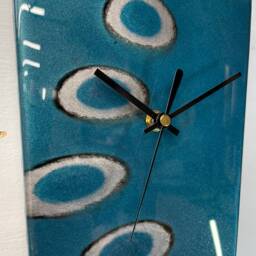 Narrow Turquoise Black & Silver Abstract Resin Wall Clock, Long Modern Unusual Home Decor, Gray - thumbnail 4