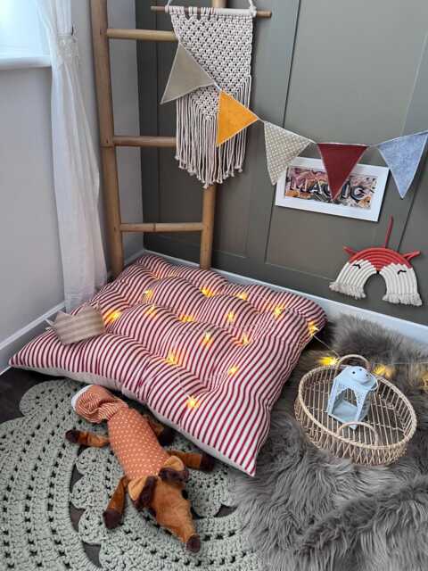 striped Linen Kids Floor Cushion Tufted Reading Nook Pillow - image 1
