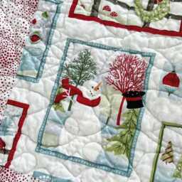 Christmas Baby Quilt 35 X 43 In, Snowman Crib Quilt, Winter Nursery Blanket, Handmade Cotton - thumbnail 4