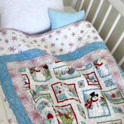 Christmas Baby Quilt 35 X 43 In, Snowman Crib Quilt, Winter Nursery Blanket, Handmade Cotton - thumbnail 2