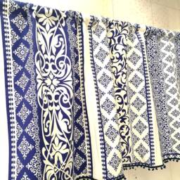 Navy Flower Pom Linen Cafe Curtain Window Valance/Window Treatment/Kids Nursery Child Playroom Curtain/Shower CurtainRustic, Free Gift - thumbnail 2