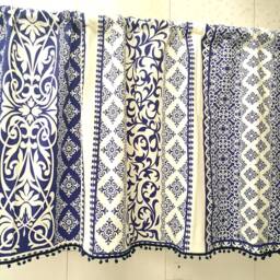 Navy Flower Pom Linen Cafe Curtain Window Valance/Window Treatment/Kids Nursery Child Playroom Curtain/Shower CurtainRustic, Free Gift - thumbnail 3