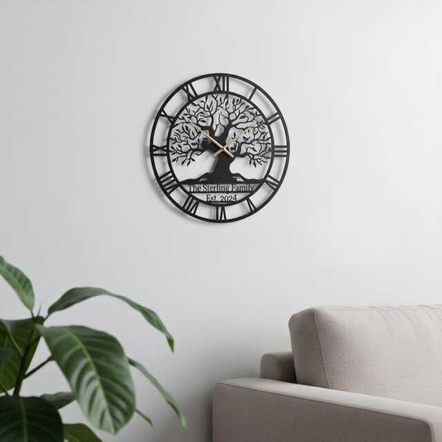 Personalized Tree Of Life Metal Wall Clock, Custom Family Name Clock, Mr & Mrs Custom Decor, Metal Clock, Anniversary Gift, Home Decor - image 1