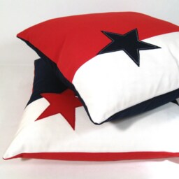 Nautical Sunbrella?? Outdoor Pillow Cover in Red, White & Navy Blue & Star Accent, Decorative Cushion Covers For Porch/Patio Chairs - thumbnail 4
