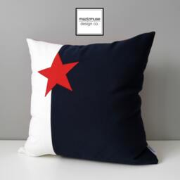 Nautical Sunbrella?? Outdoor Pillow Cover in Red, White & Navy Blue & Star Accent, Decorative Cushion Covers For Porch/Patio Chairs - thumbnail 1