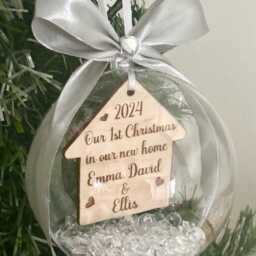 Personalised Bauble , Tree Bauble Decoration Our New Home, Christmas Gift Plastic Bauble, First in Your Home, Any Text - thumbnail 2