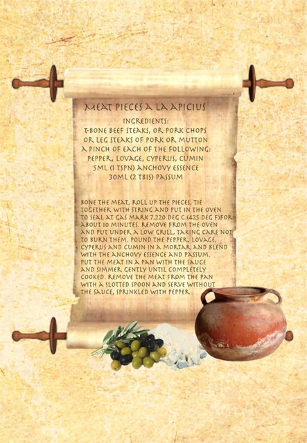 Ancient Roman Recipe Scroll Meat Pieces Apicius A5 Canvas Photo Print Cooking - image 1
