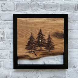 Pine Trees Clock, Carved Wood Wall Clocks, Live Edge & Metal, Forest Themed Woodsy Decor, Nature Lovers Gift, Square Silent Clock - thumbnail 3