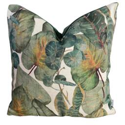 Tropical Leaves Cushion Cover Green & Yellow Plants With Golden Accent Botanical Design - thumbnail 2