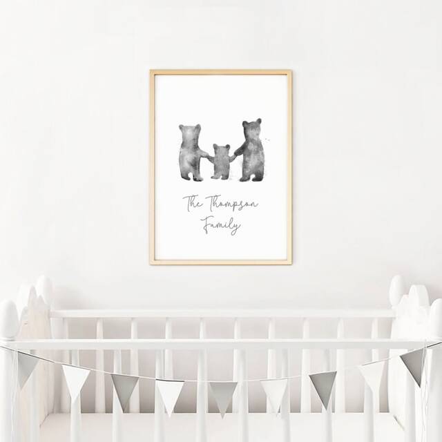 Personalised Baby Bear Family Watercolour Print, Personalise Name, Nursery Prints, Bespoke, New Baby, Boy, Girl, Gift, Wall Art, Home Print - image 1