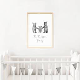 Personalised Baby Bear Family Watercolour Print, Personalise Name, Nursery Prints, Bespoke, New Baby, Boy, Girl, Gift, Wall Art, Home Print - thumbnail 1
