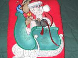Appliqued Christmas Hand Towel Santa & Sleigh, Red Cotton