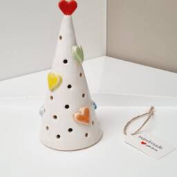 Handmade Ceramic Heart Tree Luminary Colorful Candle Lantern - thumbnail 4