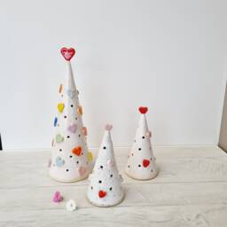 Handmade Ceramic Heart Tree Luminary Colorful Candle Lantern - thumbnail 2
