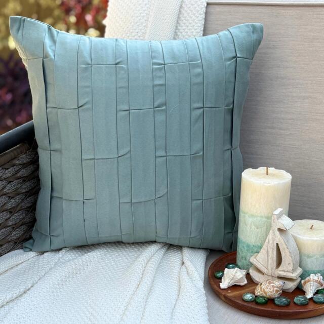 Faux Suede Textured Pintuck Pillow Sham, 24x24/26x26, Modern Style Euro Solid Square Pillowcase - Dull Blue Love Tune - image 1