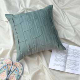 Faux Suede Textured Pintuck Pillow Sham, 24x24/26x26, Modern Style Euro Solid Square Pillowcase - Dull Blue Love Tune - thumbnail 3