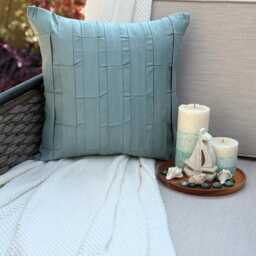 Faux Suede Textured Pintuck Pillow Sham, 24x24/26x26, Modern Style Euro Solid Square Pillowcase - Dull Blue Love Tune - thumbnail 2