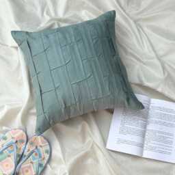 Faux Suede Textured Pintuck Pillow Sham, 24x24/26x26, Modern Style Euro Solid Square Pillowcase - Dull Blue Love Tune - thumbnail 3