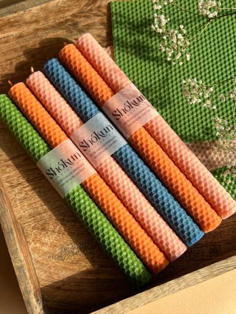 Tall Beeswax 2 Pack Candles - 100% Pure Natural Set Hand-Rolled Dinner Table Candle Bright Colored Taper Candles - image 1