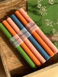 Tall Beeswax 2 Pack Candles - 100% Pure Natural Set Hand-Rolled Dinner Table Candle Bright Colored Taper Candles - thumbnail 1