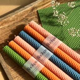 Tall Beeswax 2 Pack Candles - 100% Pure Natural Set Hand-Rolled Dinner Table Candle Bright Colored Taper Candles - thumbnail 2