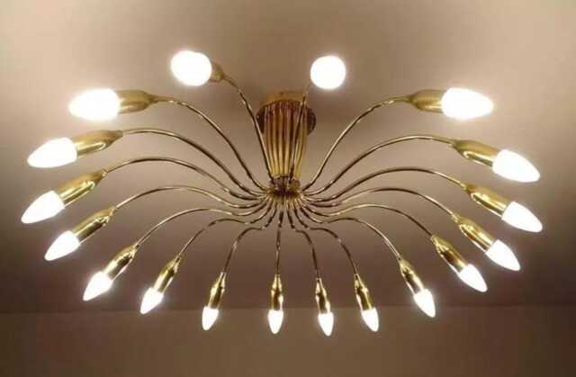 1950's Mid Century Modern Brass Italian Chandelier Stilnovo Style Kalmar 16 Arm - Vintage Ceiling Light - image 1