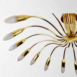 1950's Mid Century Modern Brass Italian Chandelier Stilnovo Style Kalmar 16 Arm - Vintage Ceiling Light - thumbnail 4