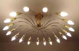 1950's Mid Century Modern Brass Italian Chandelier Stilnovo Style Kalmar 16 Arm - Vintage Ceiling Light