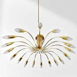 1950's Mid Century Modern Brass Italian Chandelier Stilnovo Style Kalmar 16 Arm - Vintage Ceiling Light - thumbnail 3