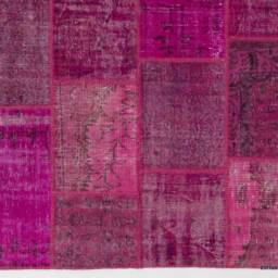 Handmade Pink Patchwork Rug Turkish Wool, Cotton Accent - thumbnail 3