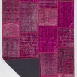 Handmade Pink Patchwork Rug Turkish Wool, Cotton Accent - thumbnail 2